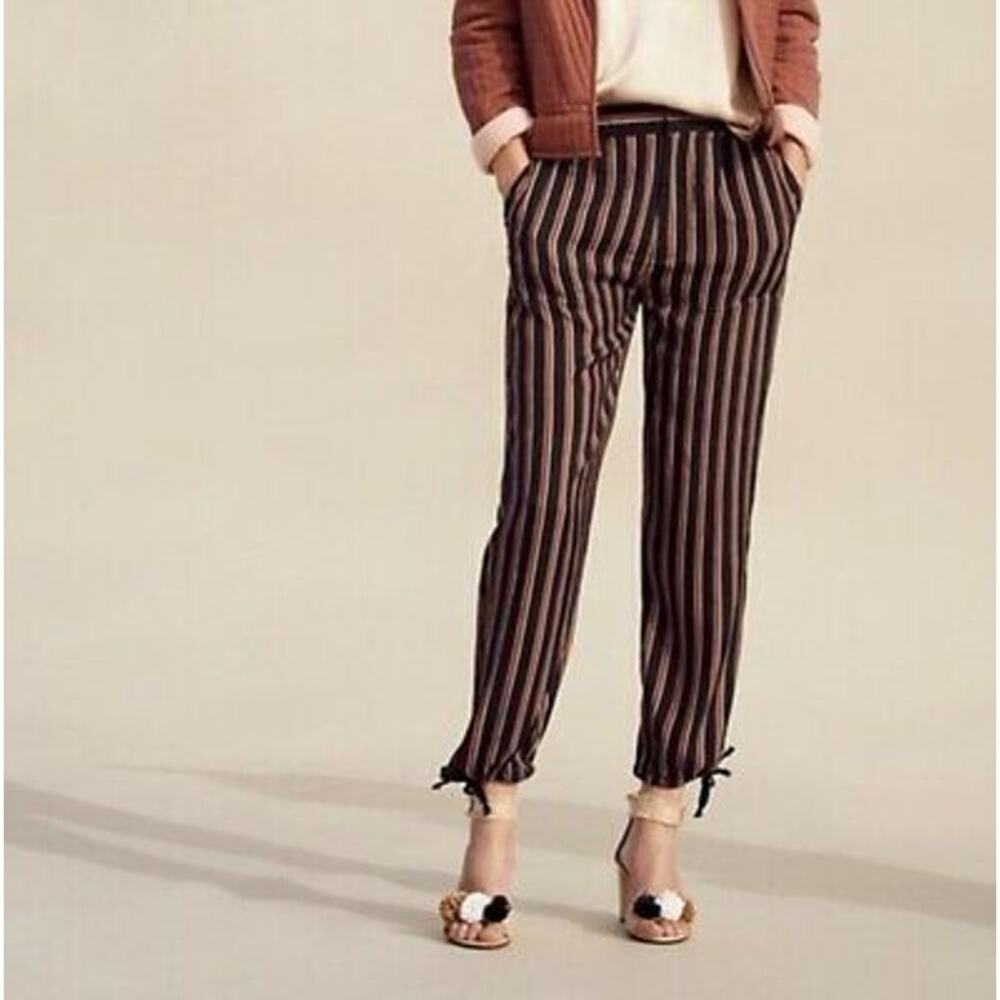 Anthropologie Black Red Striped Ankle Tie Cropped Jogger Pants Sz. M NEW